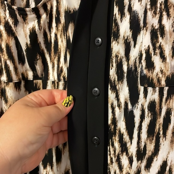 Chico’s Speckled Animal-Blocked Shirtdress Leopard Print Dress size 2 (L/12) - Picture 8 of 16